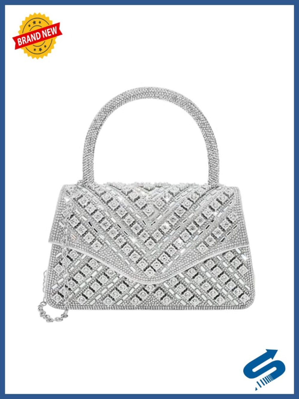 Rhinestone Clutch Evening Bag Sparkly Crossbody Wedding Party Purse with Chain